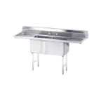 image of Steel Works SWS2C162012-18LR-318 68" Two Compartment Sink, 16"W x 20"L Bowl With 2 Drainboards