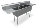 image of Steel Works SWS3C162012-18LR-318 84" Three Compartment Sink, 20"W x 16"L Bowl With 2 Drainboards