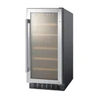 image of Summit ALWC15 15" Glass Door Wine Refrigerator, Single Temperature, 23 Bottles