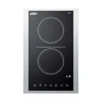 image of Summit CR2B15T1BTK15 15" Electric Radiant Cooktop w/ (2) Burners, Black Ceramic Glass and Stainless Steel Frame, Digital Controls, 2.4 kW, 115v