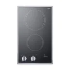 image of Summit CR2B22ST 12" Electric Radiant Cooktop w/ (2) Burners, Black Ceramic Glass and Stainless Steel Frame, 3.0 kW, 220/240v