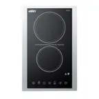 image of Summit CR2B23T3BTK15 15" Electric Radiant Cooktop w/ (2) Burners, Black Ceramic Glass and Stainless Steel Frame, Digital Controls, 3.0 kW, 230v