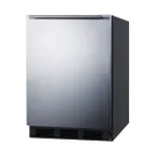 image of Summit FF7BKSSHH 24" Freestanding Undercounter Refrigerator in Black, Stainless Steel Door, 5.5 cu ft