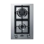 image of Summit GCJ2SS 12" Built-In Gas Cooktop/Hotplate with (2) Burners, Stainless Steel Surface, 13.400 BTU