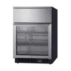 image of Summit SCR615TD 24" Built-in Glass Door Undercounter Refrigerator in Black, w/ 1 Stainless Steel Drawer, 4.8 cu. ft.