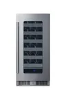 image of Summit SDHW1532 Wine Cooler, 15" Black, 1.8 cu ft, 6 Shelves, Glass Door, Dimmable LED, 41-68°F