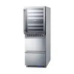 image of Summit SWCDAF24 24" Glass Door Wine Cooler/Drawer Freezer Combo, Dual Temperature, 46 Bottles