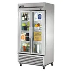 image of True T-35G-HC~FGD01 39" Two Section Reach-In Refrigerator w/ 2 Glass Doors, Bottom Mount, Stainless Steel Front-Aluminum Sides