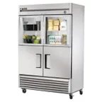 image of True T-49-2-G-2-HC~FGD01 54" 2-Section Reach-In Refrigerator w/ 2 Solid & 2 Glass Half Doors, Bottom Mount, Stainless Steel Front-Aluminum Sides