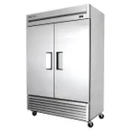 image of True T-49-HC 54" Two Section Reach-In Refrigerator w/ 2 Solid Doors, Bottom Mount, Stainless Steel Front-Aluminum Sides