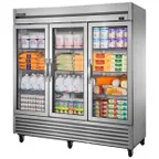 image of True T-72G-HC~FGD01 78" 3-Section Reach-In Refrigerator w/ 3 Glass Doors, Bottom Mount, Stainless Steel Front-Aluminum Sides