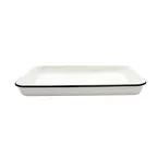 image of TableCraft Products 80012 Enamelware Serving Tray, 16" x 11.5" White Black Rim Steel - 1/Each
