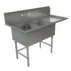 image of Tarrison TA-CDS218R16-KIT 57" Two Compartment Sink, 18"W x 21"L Bowl With Right-Hand Drainboard -16 Gauge