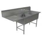 image of Tarrison TA-CDS224L16-KIT 75" Two Compartment Sink, 24"W x 24"L Bowl With Left-Hand Drainboard -16 Gauge