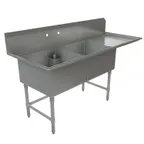 image of Tarrison TA-CDS224R16-KIT 75" Two Compartment Sink, 24"W x 24"L Bowl With Right-Hand Drainboard - 16 Gauge
