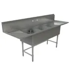 image of Tarrison TA-CDS318LR16-KIT 90" Three Compartment Sink, 18"W x 21"L Bowl With 2 Drainboards