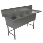 image of Tarrison TA-CDS318R16-KIT 75" Three Compartment Sink, 18"W x 21"L Bowl With Right-Hand Drainboard