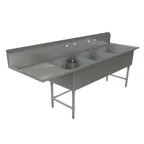 image of Tarrison TA-CDS324L-KIT 99" Three Compartment Sink, 24"W x 24"L Bowl With Left-Hand Drainboard