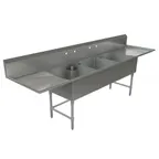 image of Tarrison TA-CDS324LR16-KIT 120" Three Compartment Sink, 24"W x 24"L Bowl With 2 Drainboards