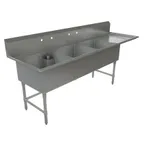 image of Tarrison TA-CDS324R16-KIT 99" Three Compartment Sink, 24"W x 24"L Bowl With Right-Hand Drainboard