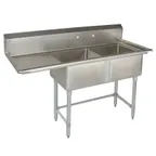 image of Tarrison TA-PS218L-KIT 57" Two Compartment Sink, 18"W x 18"L Bowl With Left-Hand Drainboard - 18 Gauge