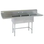 image of Tarrison TA-PS218LR-KIT 72" Two Compartment Sink, 18"W x 18"L Bowl With 2 Drainboards - 18 Gauge
