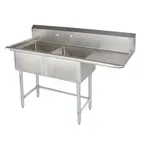 image of Tarrison TA-PS218R-KIT 57" Two Compartment Sink, 18"W x 18"L Bowl With Right-Hand Drainboard - 18 Gauge