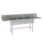 image of Tarrison TA-PS318LR24-KIT 102" Three Compartment Sink, 18"W x 18"L Bowl With 2 Drainboards