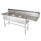 image of Tarrison TA-PS318R-KIT 75" Three Compartment Sink, 18"W x 18"L Bowl With Right-Hand Drainboard