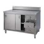 image of Tarrison TC-C3048BD 48" Sliding Door Servery Work Table, Mid-Shelf & Drawers with Locks / Backsplash