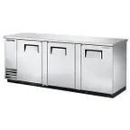image of True TBB-4-S-HC 90" Three Solid Swing Door Stainless Steel Back Bar Cooler with Hydrocarbon