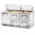 image of True TFP-72-30M-D-4 72" Mega Top Sandwich/Salad Prep Table w/ 1 Door & 4 Drawers, 30 Pans