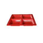 image of Thunder Group PS5104RD Compartment Plate, 4-Wells, 60 Oz., 13-1/2" X 13-1/2" X 1-3/8", Passion Red