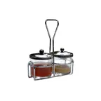 image of Town 19826 Condiment Server Set, 2 Glass Jars 8oz, Steel Covers, Chrome Plated Rack - Set