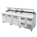 image of True TPP-AT-119D-2-HC 119" Refrigerated Pizza Prep Table w/ 3 Doors & 2 Drawers, (15) 1/3 Pans