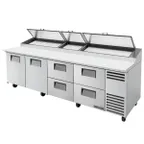 image of True TPP-AT-119D-4-HC 119"  Refrigerated Pizza Prep Table w/ 2 Doors & 4 Drawers, (15) 1/3 Pans