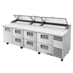 image of True TPP-AT-119D-6-HC 119"  Refrigerated Pizza Prep Table w/ 1 Door & 6 Drawers, (15) 1/3 Pans