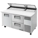 image of True TPP-AT-67D-2-HC 67" Refrigerated Pizza Prep Table w/ 1 Door & 2 Drawers, (9) 1/3 Pans