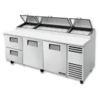 image of True TPP-AT2-93D-2-HC 93" Refrigerated Pizza Prep Table w/ 2 Doors & 2 Drawers, (12) 1/3 Pans
