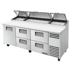 image of True TPP-AT2-93D-4-HC 93" Refrigerated Pizza Prep Table w/ 1 Door & 4 Drawers, (12) 1/3 Pans