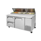 image of Turbo Air TPR-67SD-D2-N 67" Refrigerated Pizza Prep Table w/ 1 Door & 2 Drawers, 20 cu. ft.