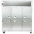 image of Traulsen G30000 76" 3-Section Reach-In Refrigerator w/ 6 Solid Half-Doors (hinged left/right/right), 69 cu. ft.