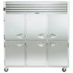 image of Traulsen G30001 76" 3-Section Reach-In Refrigerator w/ 6 Solid Half-Doors (hinged left/left/right), Top Mount, 69 cu. ft.