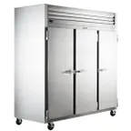 image of Traulsen G30010 76" Three Section Reach-In Refrigerator w/ 3 Solid Doors (hinged left/right/right), Top Mount, 69.3 cu. ft.