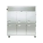 image of Traulsen G31002 76" 3-Section Reach-In Freezer, 6 Half Solid Doors, Top Mounted, 69 cu. ft., Stainless Steel Front