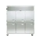 image of Traulsen G31303 76" 3-Section Reach-In Freezer, 6 Half Solid Doors, Top Mounted, 69 cu. ft., Stainless Steel Front