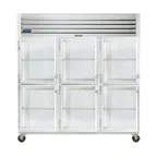 image of Traulsen G3200 76" 3-Section Reach-In Refrigerator w/ 6 Glass Half-Doors, Top Mount, 70 cu. ft.