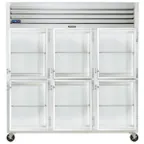 image of Traulsen G32002-032 76" 3-Section Reach-In Refrigerator w/ 6 Glass Half-Doors (hinged right/right/right), 70 cu. ft.