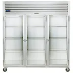image of Traulsen G32010-032 76" Three Section Reach-In Refrigerator w/ 3 Glass Doors (hinged left/right/right), Top Mount, 70.67 cu. ft.