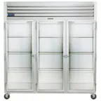 image of Traulsen G32011-032 76" Three Section Reach-In Refrigerator w/ 3 Glass Doors (hinged left/left/right), Top Mount, 70.67 cu. ft.